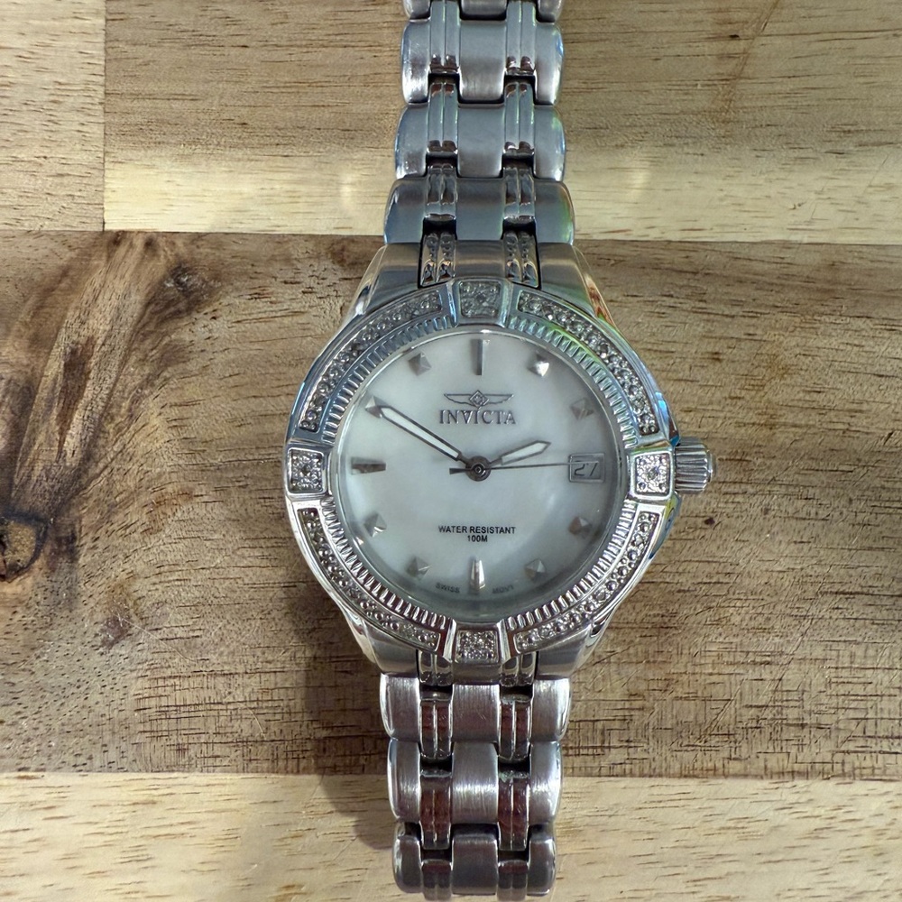 Invicta Silver Dress Watch with Crystal Bezel